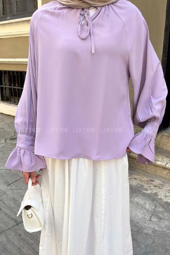 Lamelif Yakası Bağcıklı Gömlek Lila