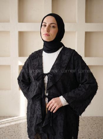 Lamelif Fırfırlı Kabartma Dokulu Tunik Siyah