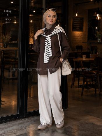 Bitter Brown Shirt Collar Long Arm Polyester Cotton Fabric Shirt