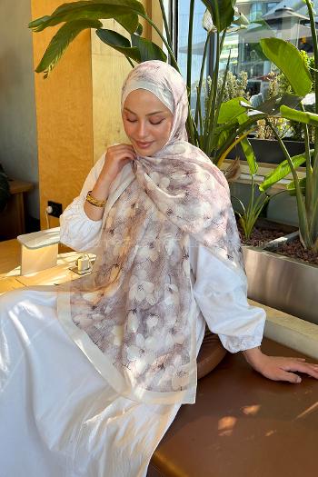 Lamelif Çiçek Desen Lara Soft Şal Bej