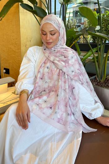 Lamelif Çiçek Desen Lara Soft Şal Şeker Pembe