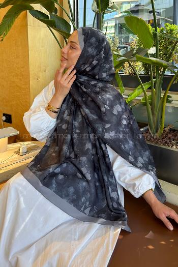Lamelif Çiçek Desen Lara Soft Şal Siyah