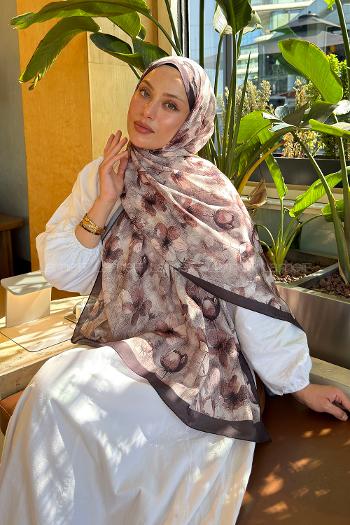 Lamelif Çiçek Desen Lara Soft Şal Vizon