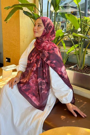 Lamelif Gül Çiçek Desen Lara Soft Şal Bordo