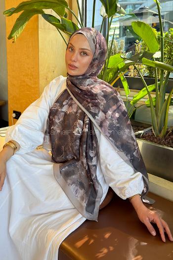 Lamelif Gül Çiçek Desen Lara Soft Şal Koyu Yeşil