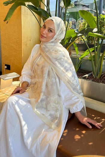 Lamelif Gül Çiçek Desen Lara Soft Şal Taş Sarı