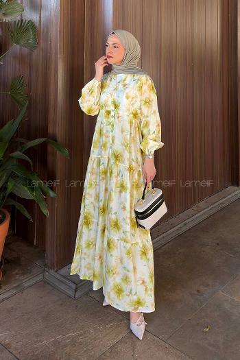 Lamelif Çiçek Detaylı Elbise Mint Yeşili
