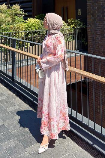 Lamelif Çiçek Detaylı Elbise Pembe