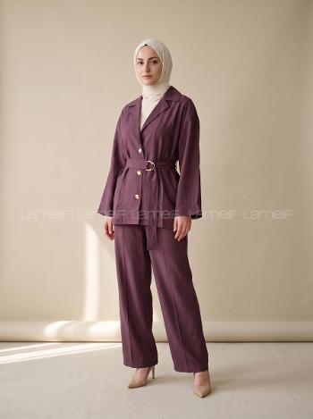 Plum Shirt Collar Long Arm Tensel Regular Trousers Comfortable Suit