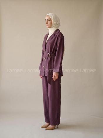 Plum Shirt Collar Long Arm Tensel Regular Trousers Comfortable Suit