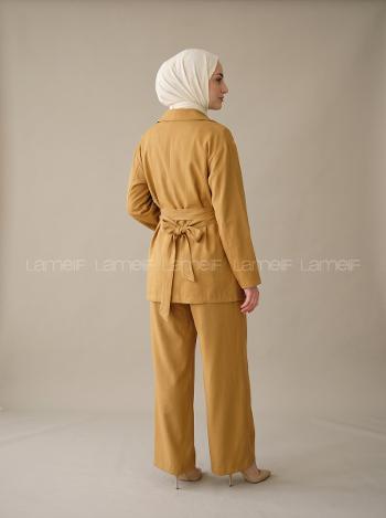 Oil Green Shirt Collar Long Arm Tensel Regular Trousers Comfortable Suit