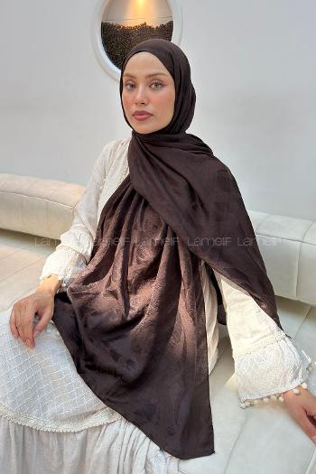 Lamelif Ağaçdalı Desen Ayrobin Floş Jakar  Şal Acı Kahve