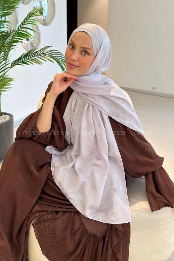 Lamelif Ağaçdalı Desen Ayrobin Floş Jakar  Şal Gümüş Gri