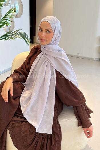 Lamelif Ağaçdalı Desen Ayrobin Floş Jakar  Şal Gümüş Gri