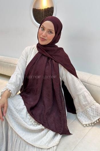 Lamelif Ağaçdalı Desen Ayrobin Floş Jakar  Şal Koyu Bordo
