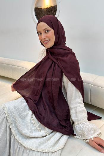 Lamelif Ağaçdalı Desen Ayrobin Floş Jakar  Şal Koyu Bordo