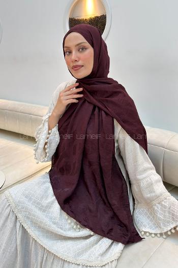 Lamelif Ağaçdalı Desen Ayrobin Floş Jakar  Şal Koyu Bordo