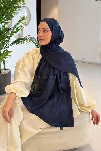 Lamelif Ağaçdalı Desen Ayrobin Floş Jakar  Şal Lacivert
