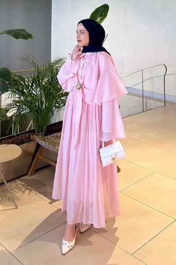 Lamelif Bolerolu Desenli Elbise Pembe