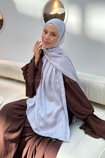 Lamelif Kapadokya Desen Ayrobin Floş Jakar  Şal Gümüş Gri