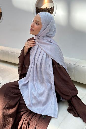 Lamelif Kapadokya Desen Ayrobin Floş Jakar  Şal Gümüş Gri