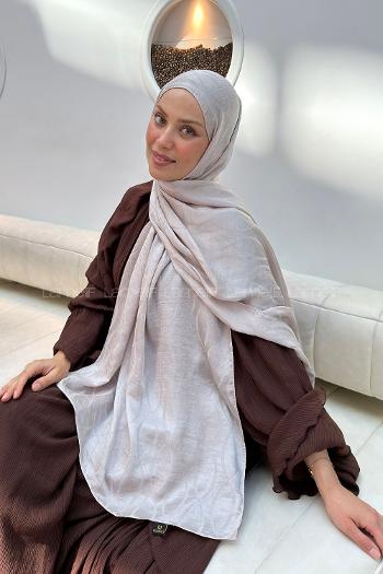 Lamelif Kapadokya Desen Ayrobin Floş Jakar  Şal Vizon