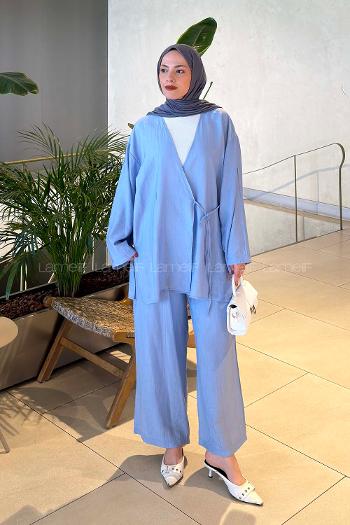 Lamelif Kimono-Pantolon Takım Bebe Mavisi