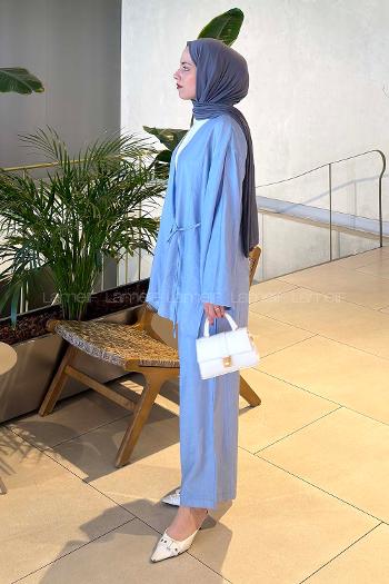 Lamelif Kimono-Pantolon Takım Bebe Mavisi