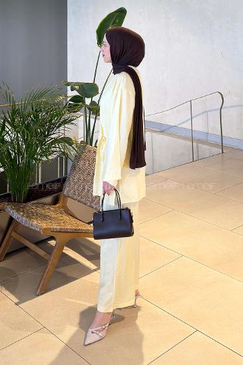 Lamelif Kimono-Pantolon Takım Sarı
