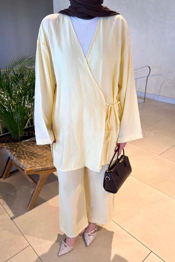 Lamelif Kimono-Pantolon Takım Sarı