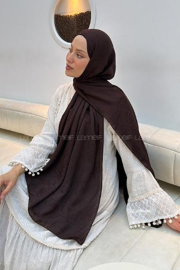 Lamelif Zincir Halka Desen Ayrobin Floş Jakar  Şal Acı Kahve