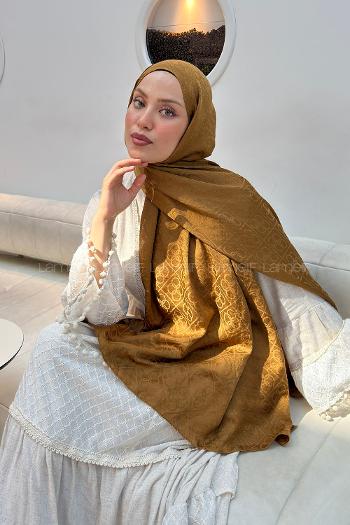 Lamelif Zincir Halka Desen Ayrobin Floş Jakar  Şal Camel