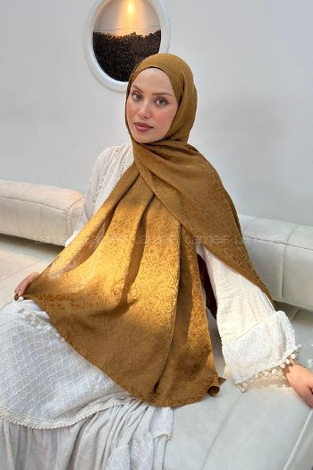 Lamelif Zincir Halka Desen Ayrobin Floş Jakar  Şal Camel