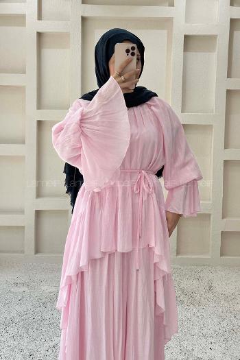 Lamelif Asimetrik Volanlı İkili Takım Pembe
