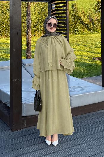 Lamelif Yakası Bağlama Detaylı Etekli Takım Mint Yeşili