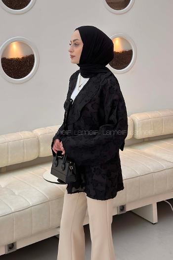 Lamelif Fırfırlı Kabartma Dokulu Tunik Siyah