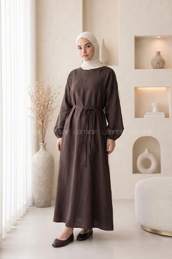 Bitter Brown Crew Neck Cotton Dresess
