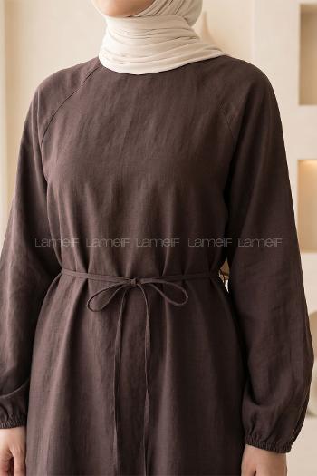 Bitter Brown Crew Neck Cotton Dresess