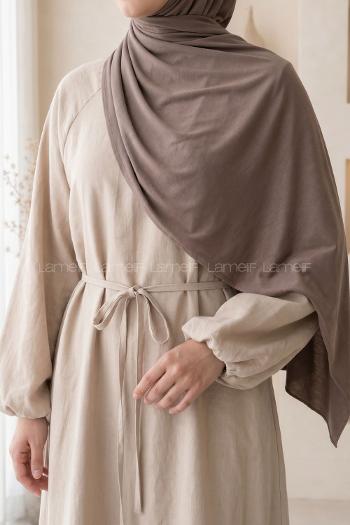 Beige Crew Neck Cotton Dresess