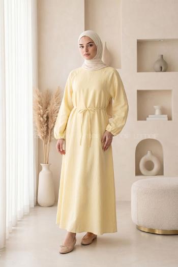 Yellow Crew Neck Cotton Dresess