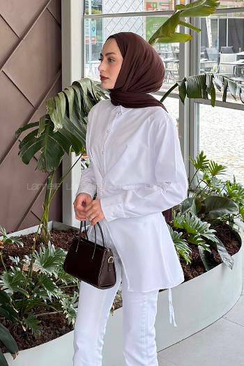 Lamelif Birit Düğme Kapama Detaylı Gömlek Beyaz