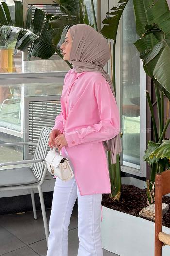 Lamelif Birit Düğme Kapama Detaylı Gömlek Pembe