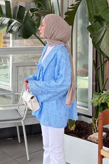 Lamelif Fırfırlı Kabartma Dokulu Tunik Bebe Mavisi