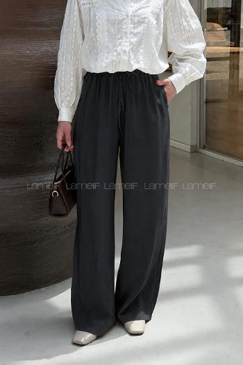Black Tensel Elastic Waist Comfortable Pants