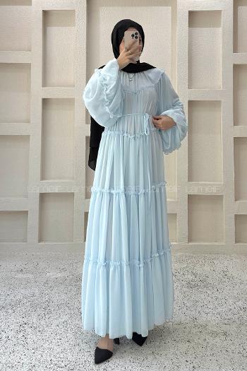 Baby Blue Crew Neck Cotton Dresess