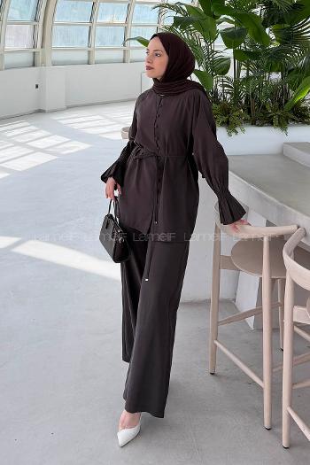 Bitter Brown Crew Neck Long Arm Sandy Fabric Regular Trousers Comfortable Suit