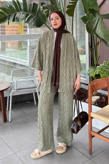 Plum Green V Neck Long Arm Cotton Regular Trousers Comfortable Suit