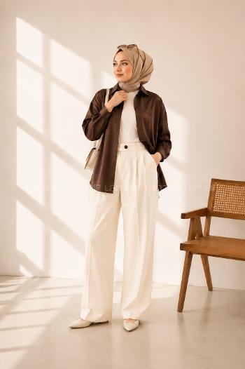 Lamelif Kadın Gabardin Pantolon Beyaz