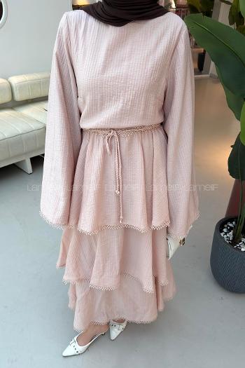 Pink Crew Neck Cotton Dresess