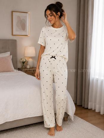 Lamelif Kadın Kalp Desen Milan Pijama Kumaş